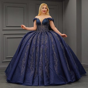 Blue Quinceañera Dress, Pleated Skirt Ball Gown