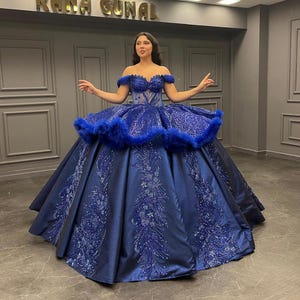 Vestido de quinceañera azul, vestido de fiesta con falda plisada