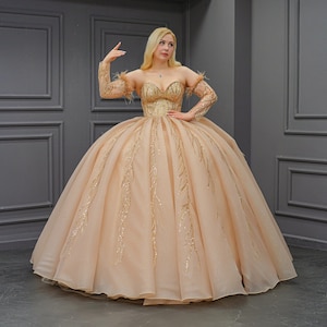 Gold Quinceañera Dress, Pleated Skirt Ball Gown