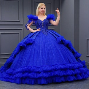 Blue Quinceañera Dress, Puffy Tulle Skirt Ball Gown