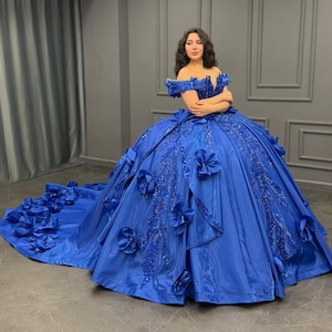 Blue Quinceañera Dress, Pleated Skirt Ball Gown