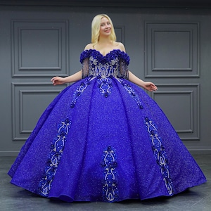 Blue Quinceañera Dress, Pleated Skirt Ball Gown
