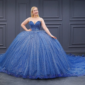 Blue Quinceañera Dress, Puffy Tulle Skirt Ball Gown
