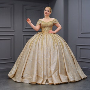 Gold Quinceañera Dress, Pleated Skirt Ball Gown