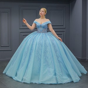 Blue Quinceañera Dress, Pleated Skirt Ball Gown