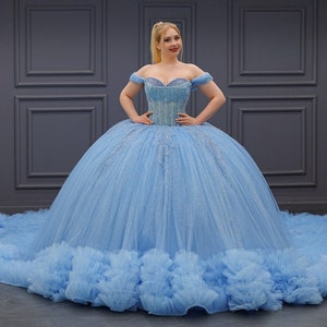 Blue Quinceañera Dress, Puffy Tulle Skirt Ball Gown