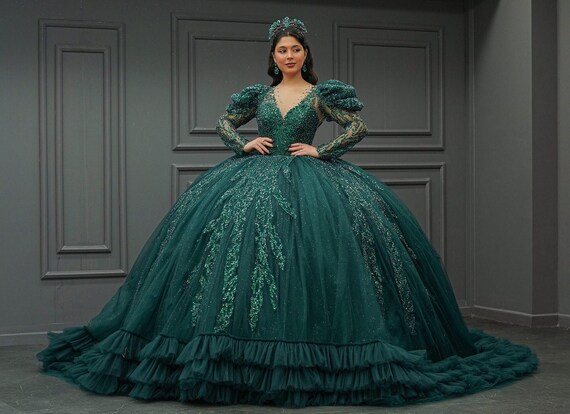 high neck green prom dress Dancing Queen 1753 Long Quinceanera Dress Burgundy / 3XLarge