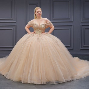 Gold Quinceañera Dress, Puffy Tulle Skirt Ball Gown