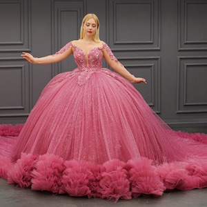 Pink Quinceañera Dress, Puffy Tulle Skirt Ball Gown