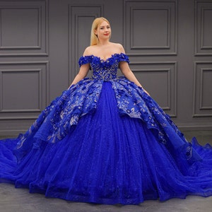 Blue Quinceañera Dress, Puffy Tulle Skirt Ball Gown