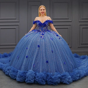 Blue Quinceañera Dress, Puffy Tulle Skirt Ball Gown