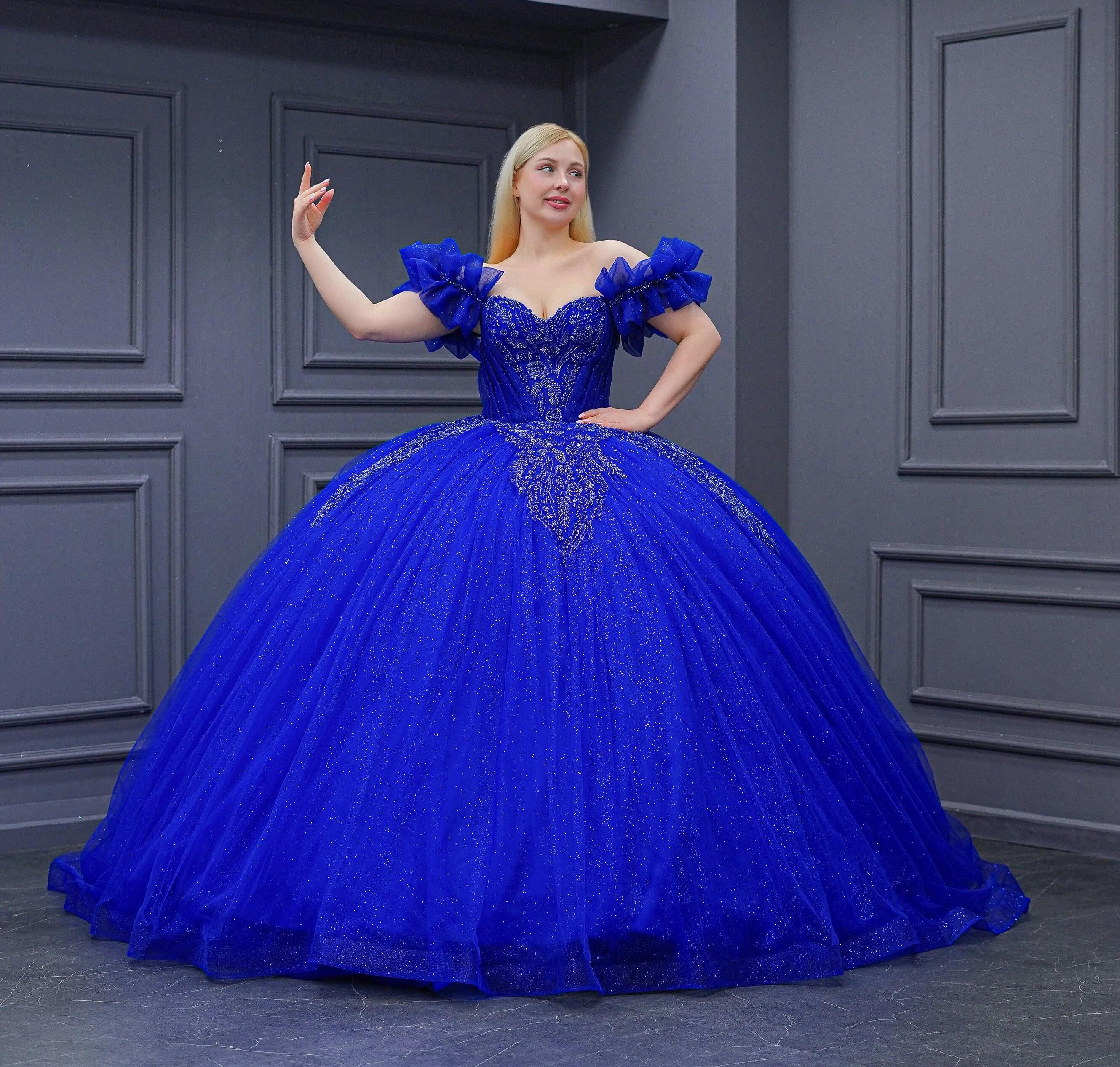 Abito da ballo ricamato azzurro cielo, abito da Quinceanera blu, abito