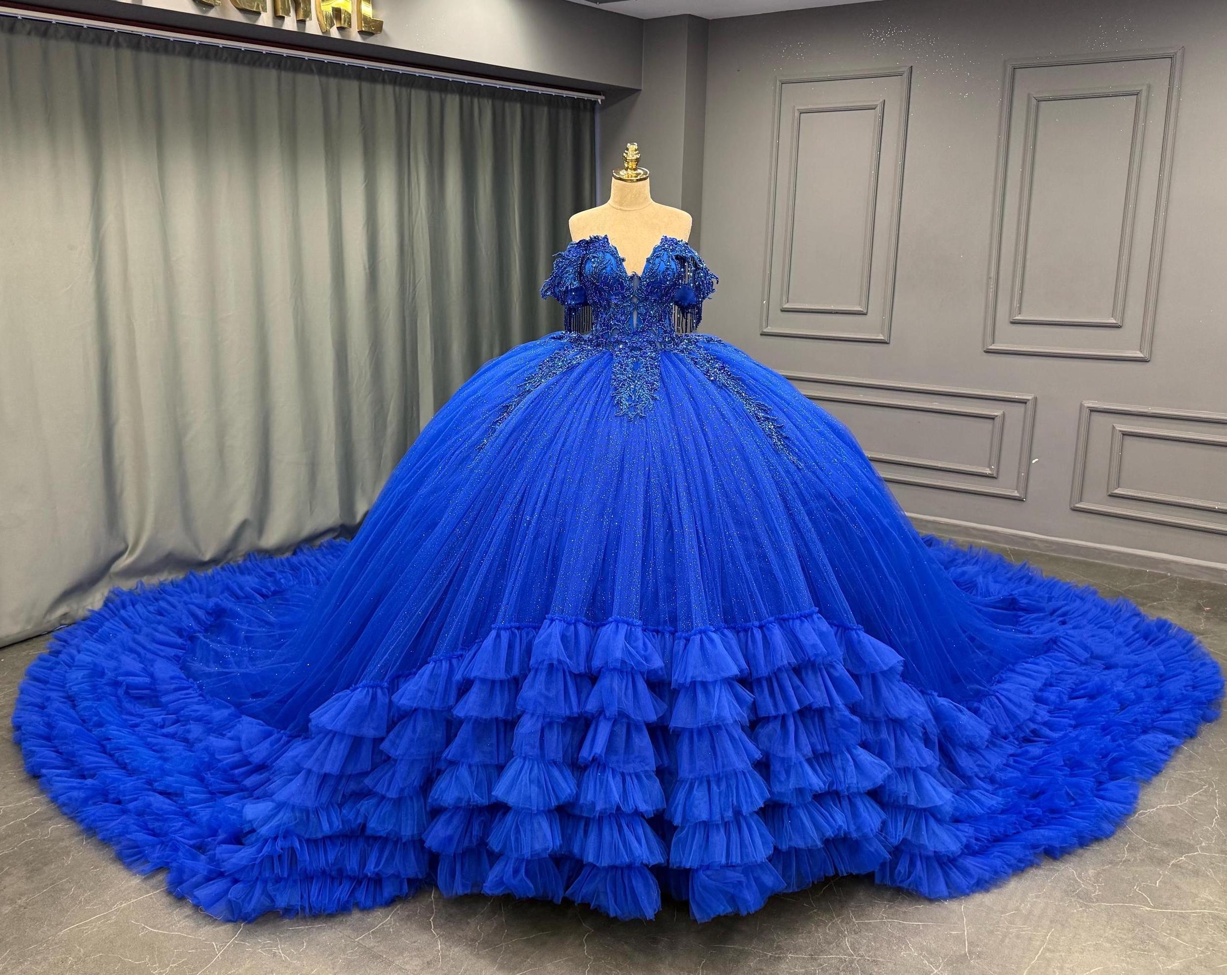 blue dress for baby girl Royal Blue Quinceanera Dresses Tulle Beaded Lace Sweet 16 Birthday Par –  Hebebridal main image 0