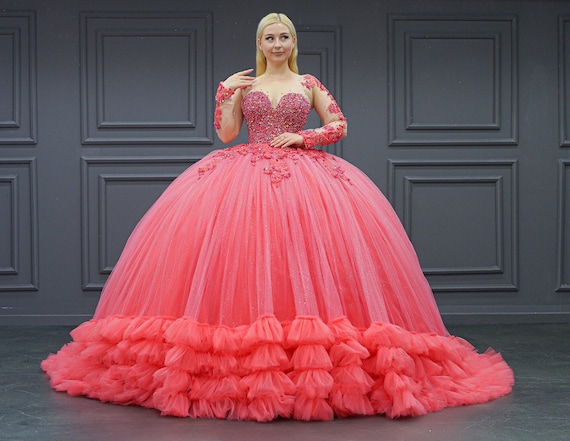 Coral color quinceanera dresses hotsell