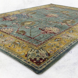 Handmade Teal Blue & Gold Persian Wool Rug - 9x12 Oriental Area Rug