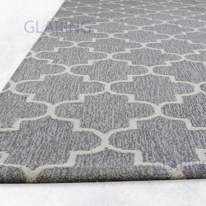 Handmade Wool Moroccan Trellis Rug: Modern Grey Area Carpet