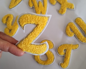 Yellow English Style Letter Alphabet Patches Varsity Initial Patch | Embroidered Chenille Patches in Australia | Iron On DIY Tshirt Bags