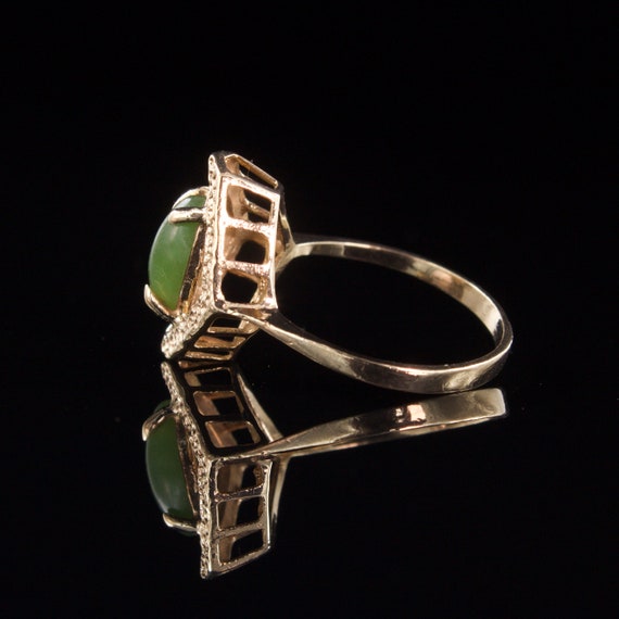 Size 6.5 Solid 10k Gold Nephrite Jade Ring - image 5