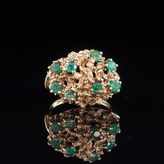Size 6.5 Solid 9k Gold Natural Emerald Ring - image 3