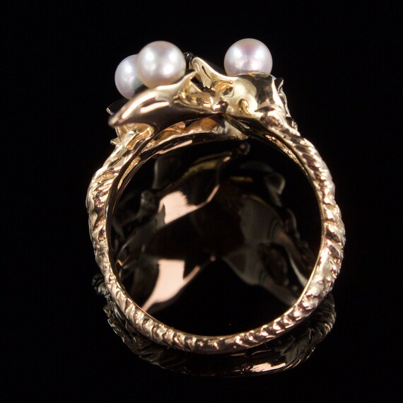Size 6 Solid 14k Gold Enamel and Pearl Ring - image 7