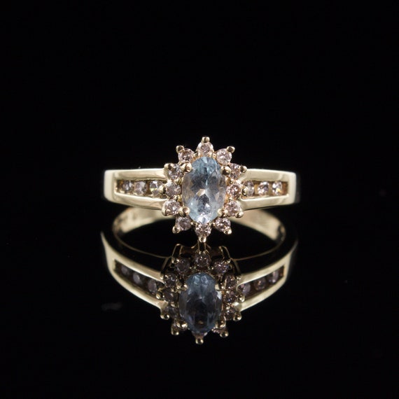 Size 6.75 Solid 10k Gold Aquamarine and Diamond H… - image 3