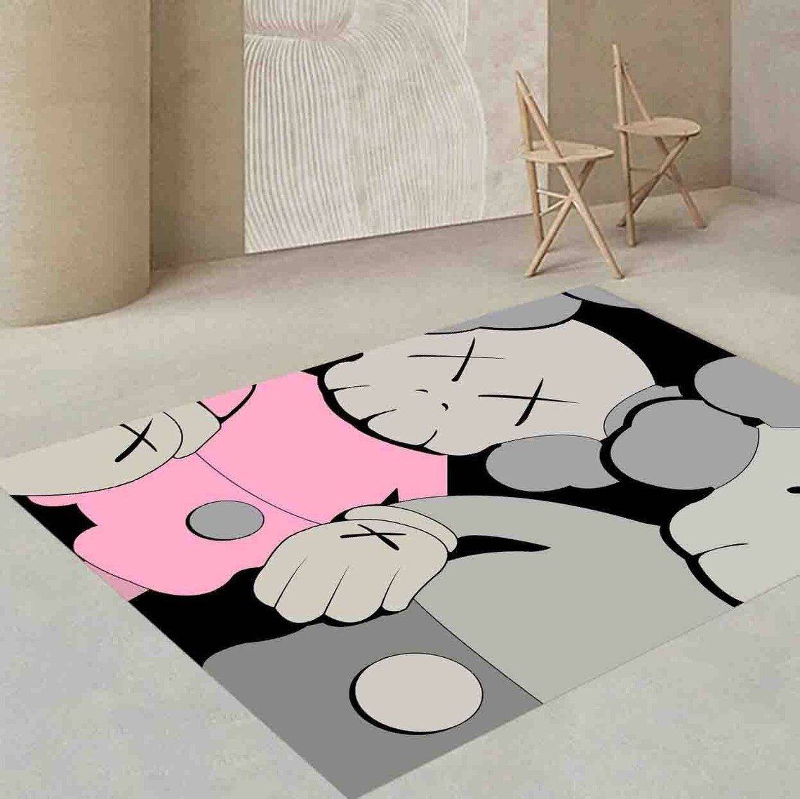 KAWS Pink and Grey Rug Sneaker Room Rug Grey Kaws Rug Kaws Etsy