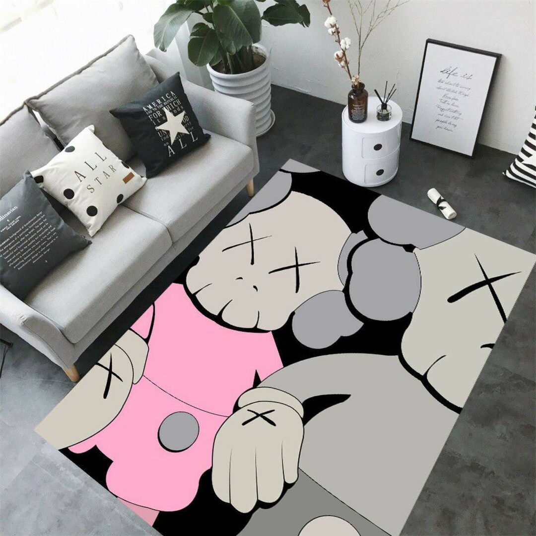 KAWS Pink And Grey Rug, Sneaker Room Rug, Grey Kaws Rug, Kaws Art Rug, Living Room Carpet, Graffiti Art,