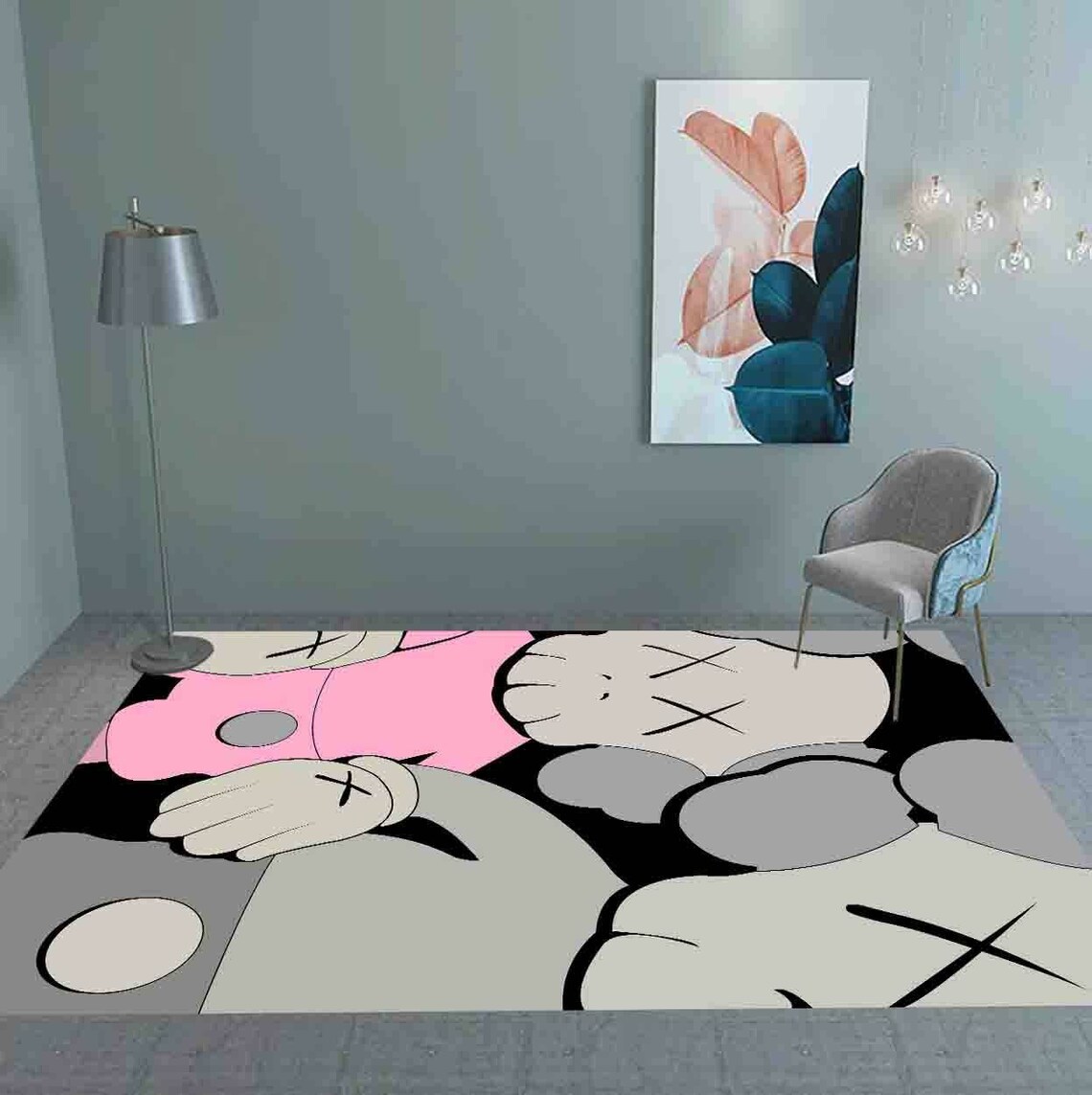 KAWS Pink and Grey Rug Sneaker Room Rug Grey Kaws Rug Kaws Etsy