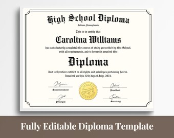 High school diploma template download, Homeschool diploma template editable, Ged diploma certificate template keepsake, Instant download