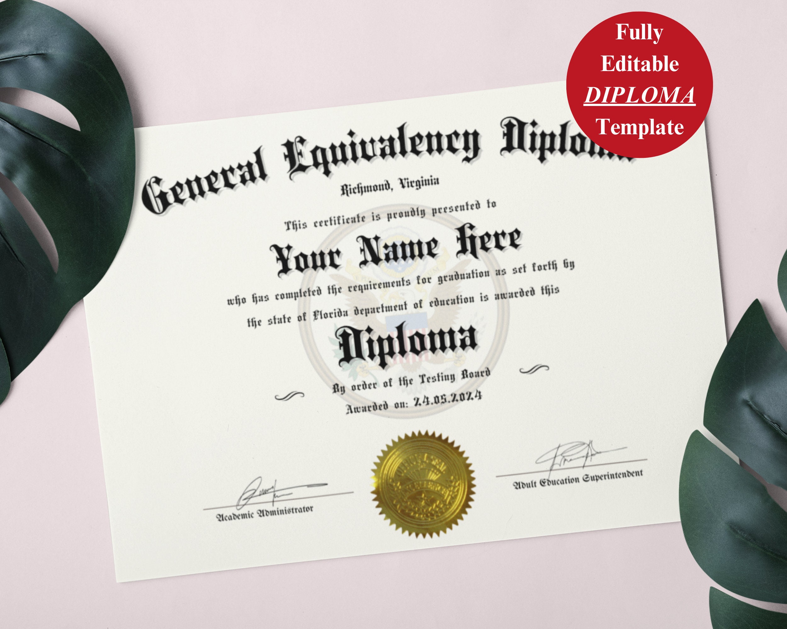 Custom High School Diploma Template Editable and Printable in Canva