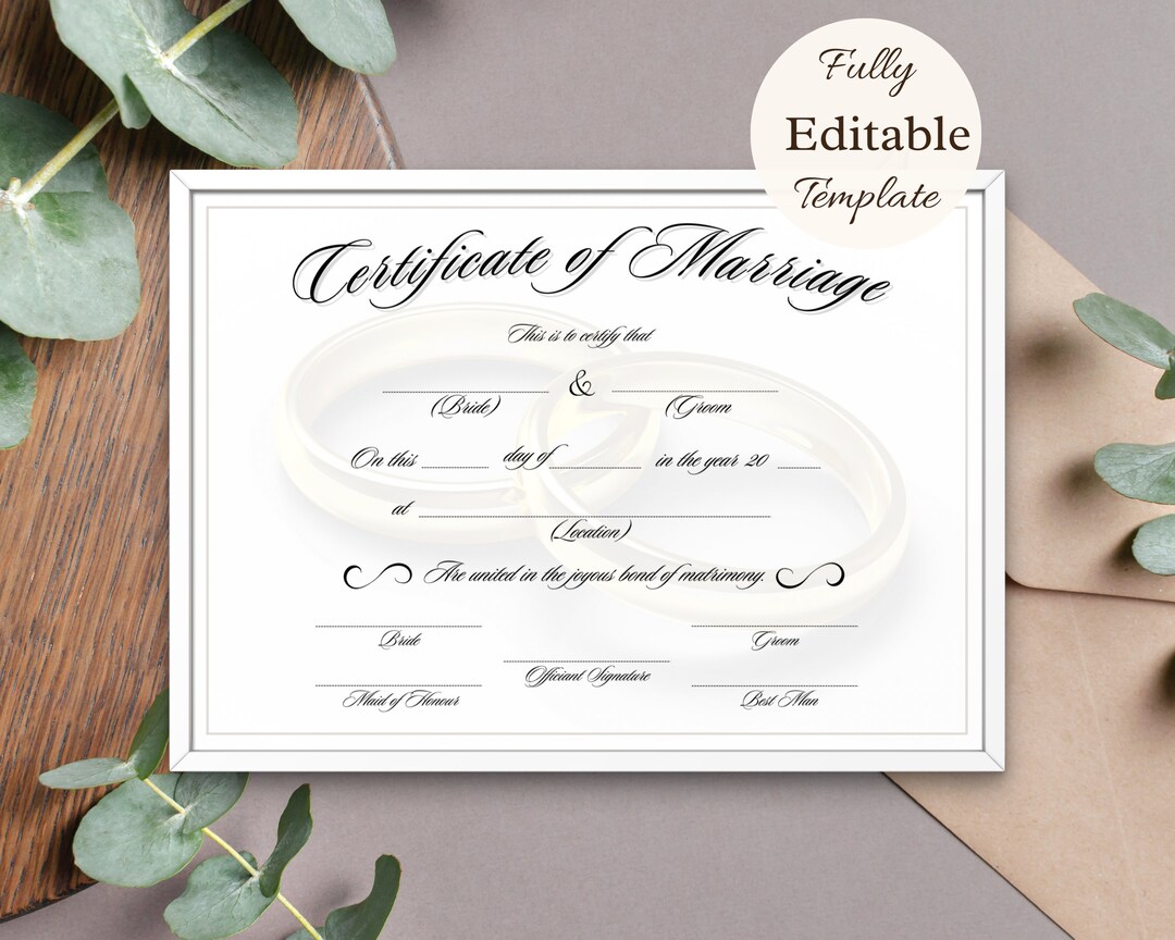 Marriage Certificate Template Fully Editable and Printable in Canva Catholic Marriage License ...