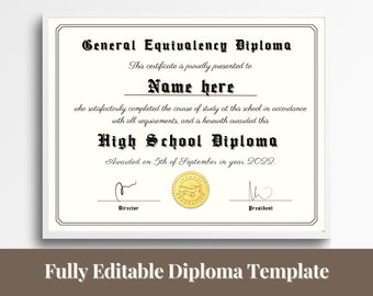 Editable High School Diploma template, Printable Canva Homeschool Diploma, Instant Download Custom Diploma, Diploma template with Gold Seal