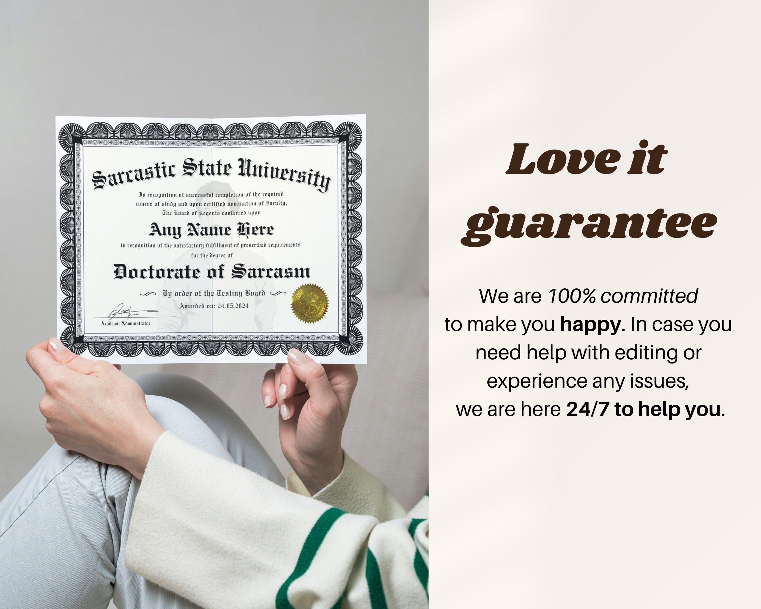 CUSTOM GAG GIFT Sarcasm Certificate Personalized Joke Diploma College ...