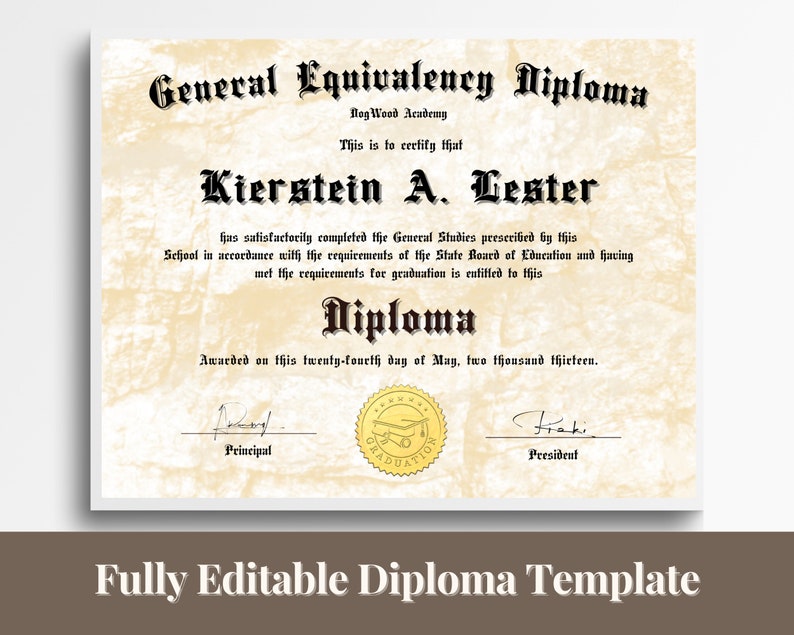 Editable GED Diploma Template Minimalist, Printable Homeschool Diploma Editable GED Diploma Template Minimalist, Printable Homeschool Diploma