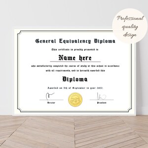 GED Diploma with Gold Seal Printable General High School Equivalency Diploma Template Editable Graduation Certificate Instant Download image 7