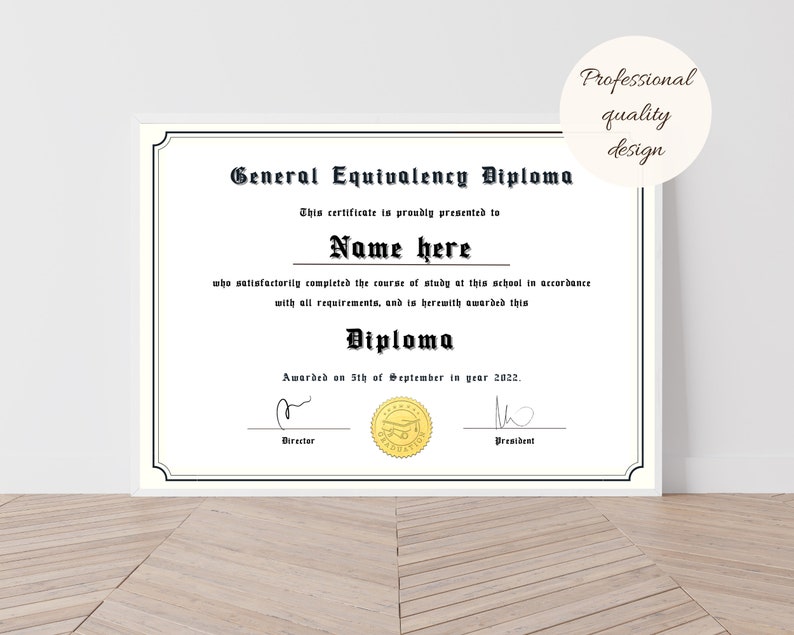 GED Diploma with Gold Seal Printable General High School Equivalency Diploma Template Editable Graduation Certificate Instant Download image 7