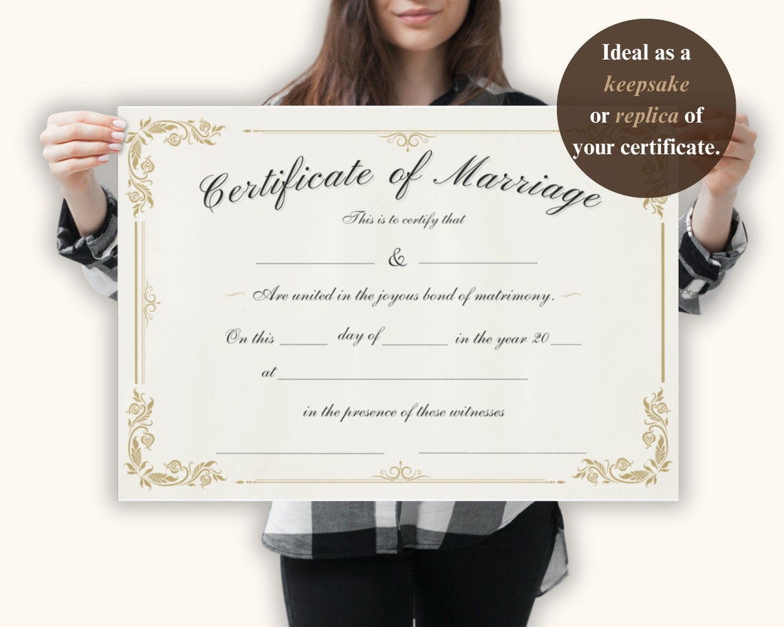 Blank Marriage Certificate Template Editable in Canva Marriage Keepsake