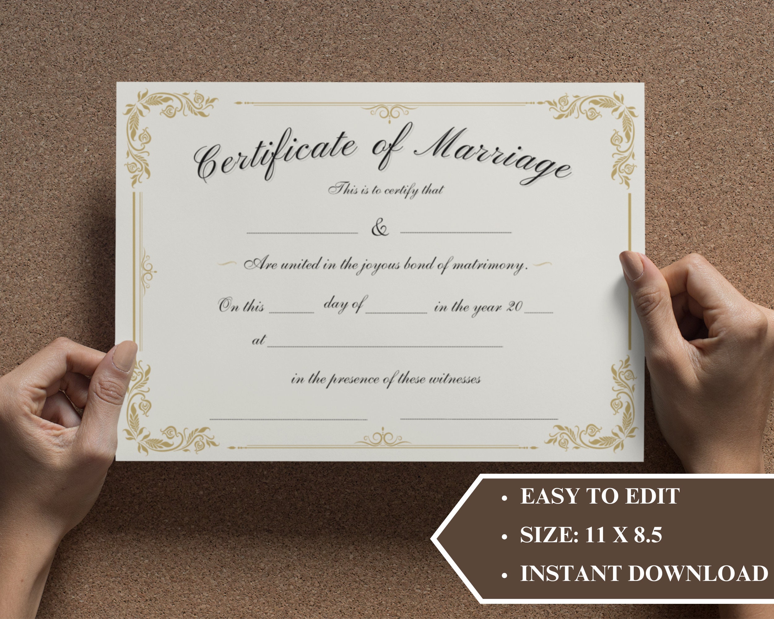 Blank Marriage Certificate Template Editable in Canva Marriage Keepsake