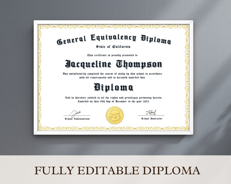 Printable Customized Diploma Template High School Diploma With Seal Editable Graduation ...