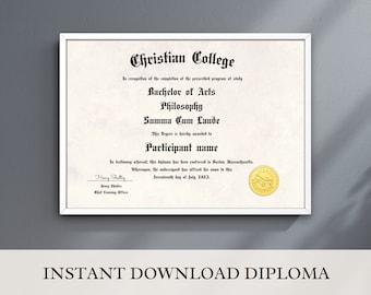 Christian College Diploma Template Replacement Diploma Printable Home School Diploma Custom Certificate Template Instant Download Jet124