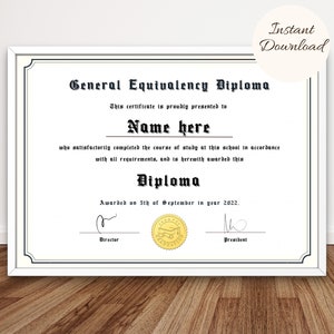 Capture your educational milestone with this GED diploma template elegantly presented in a white frame. Showcase your determination and success with this customizable design, a symbol of personal growth and achievement.