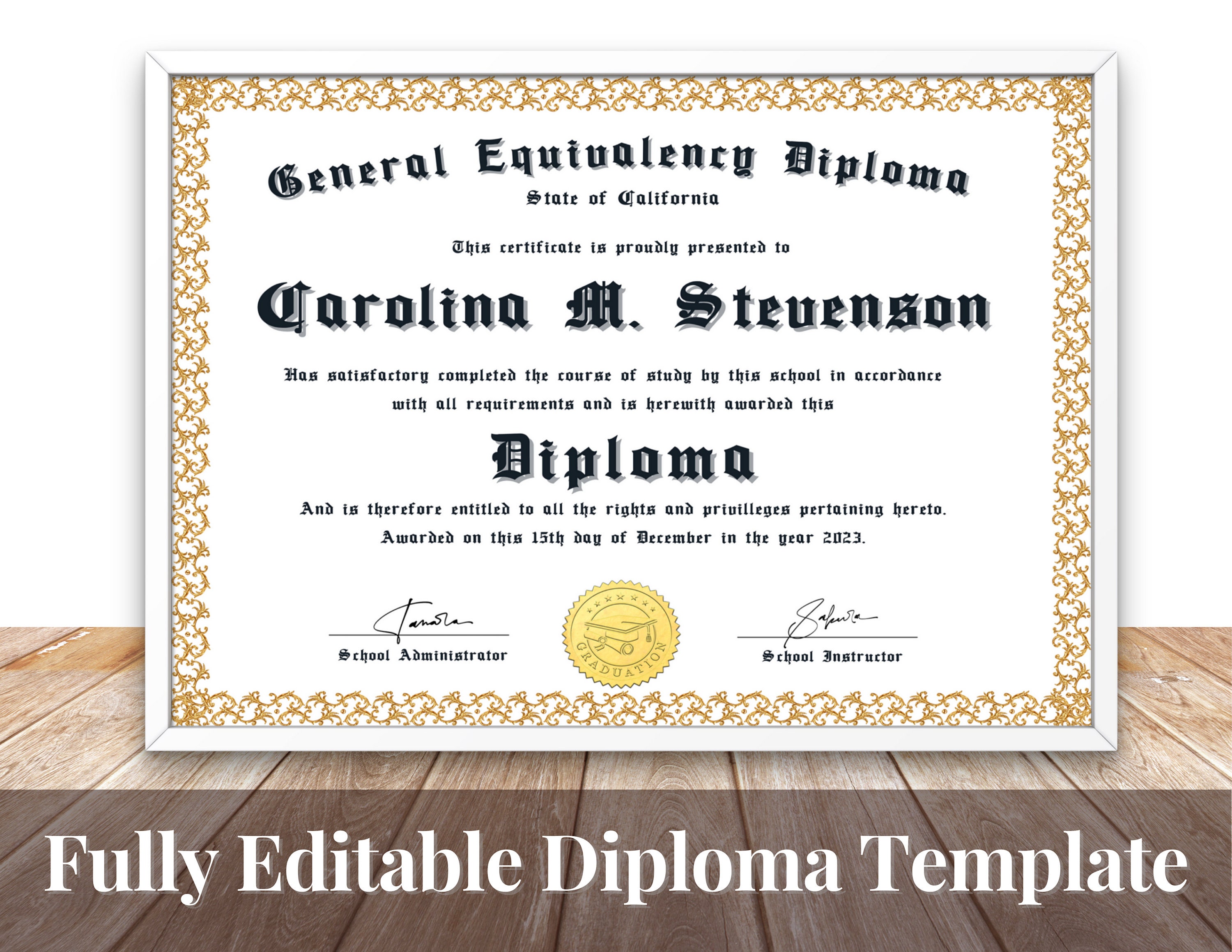 High School Diploma Custom Printed with Your Info *Novelty* (3 COPIES  INCLUDED) - Premium Quality - 8.5 by 11 inches