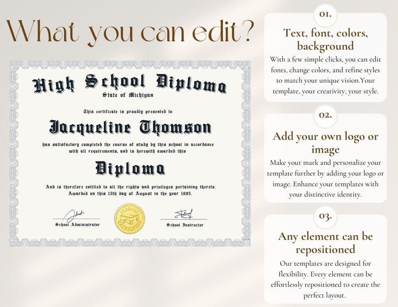 High School Diploma Template Download, Printable Diploma Template