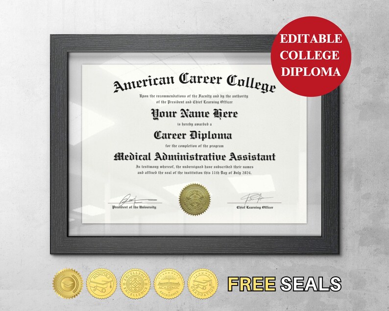 College Diploma Template With FREE Gold Seals Master Degree Diploma