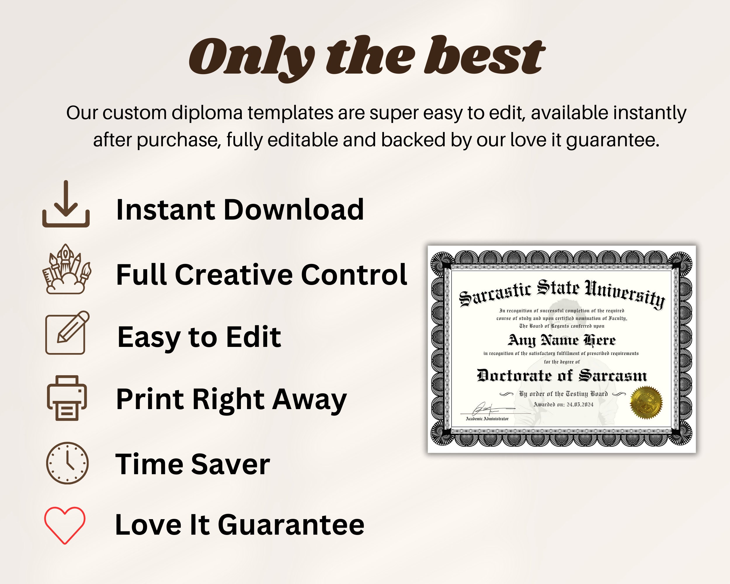 CUSTOM GAG GIFT Sarcasm Certificate Personalized Joke Diploma College ...