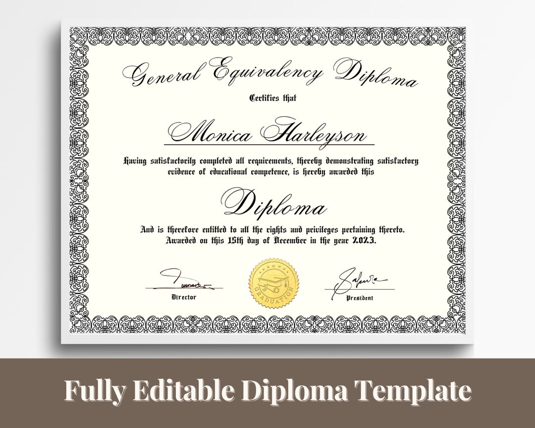 Personalized Diploma Template, DIY Editable Diploma Template, Printable ...