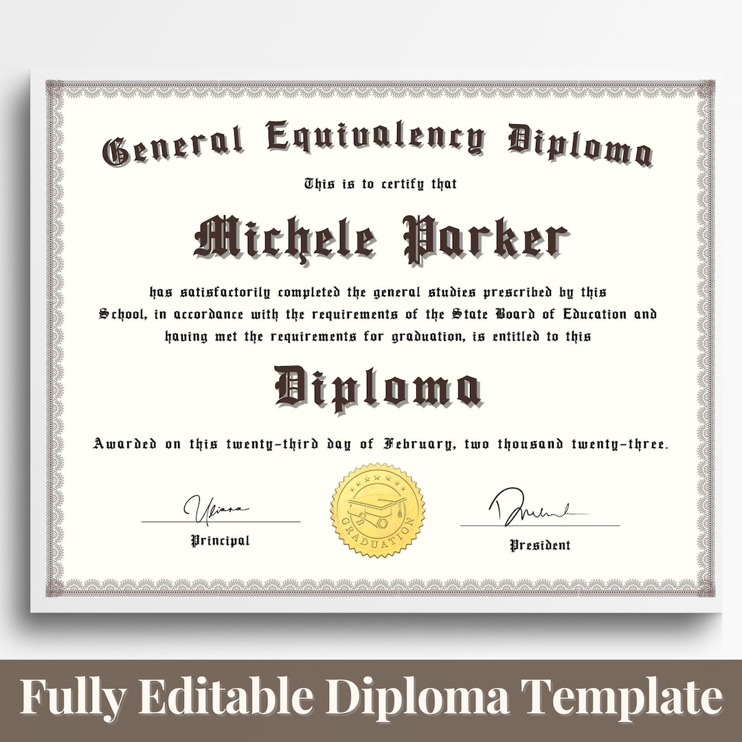 Printable Personalized General Education Diploma Template, Homeschool ...