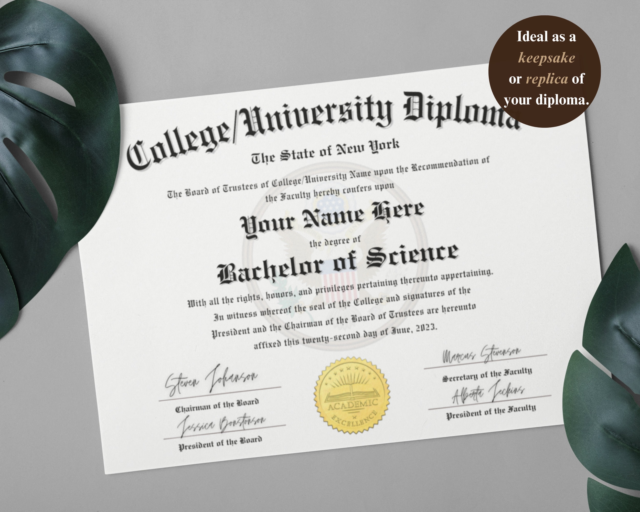 College University Diploma Template With FREE Gold Seals Template