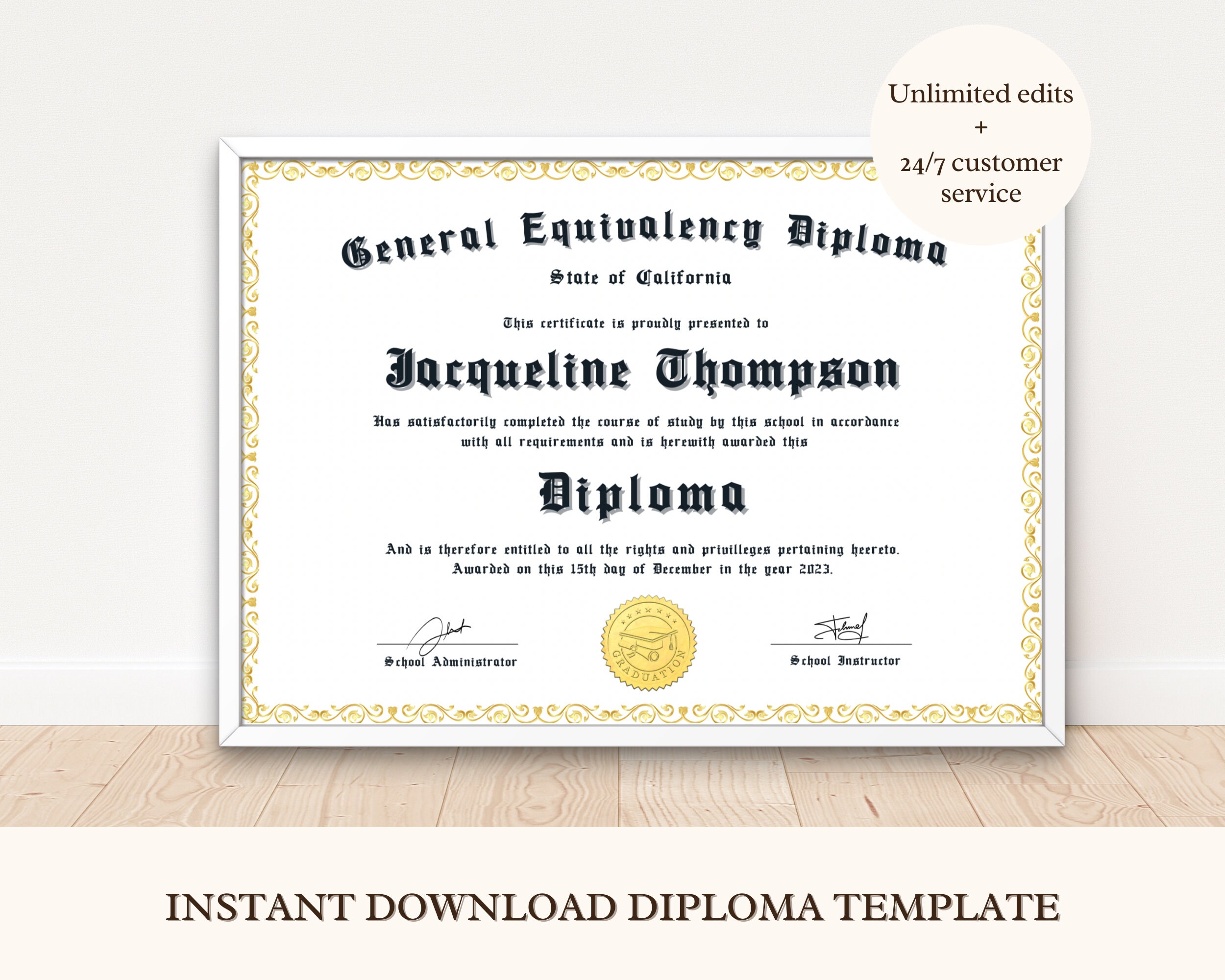 GED Diploma With Gold Seal Printable General High School Equivalency ...