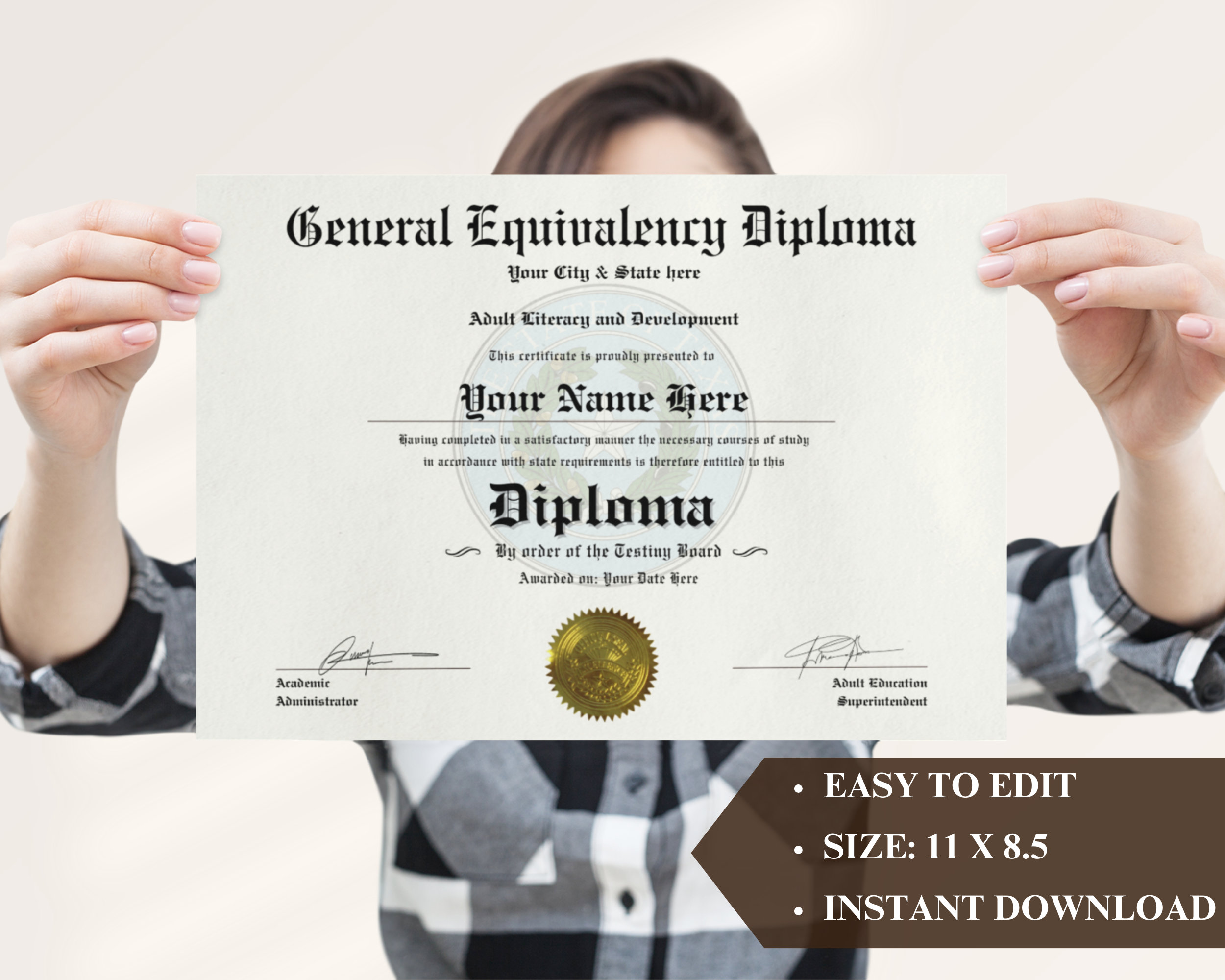 TEXAS GED Diploma Template With Seal Editable Template Printable TEXAS GED Diploma Template With Seal Editable Template Printable